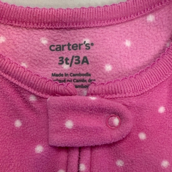 Carter's - 3T - Pink Polka Dot Fleece Onesie Sleeper with Penguin Patch - Picture 4 of 4